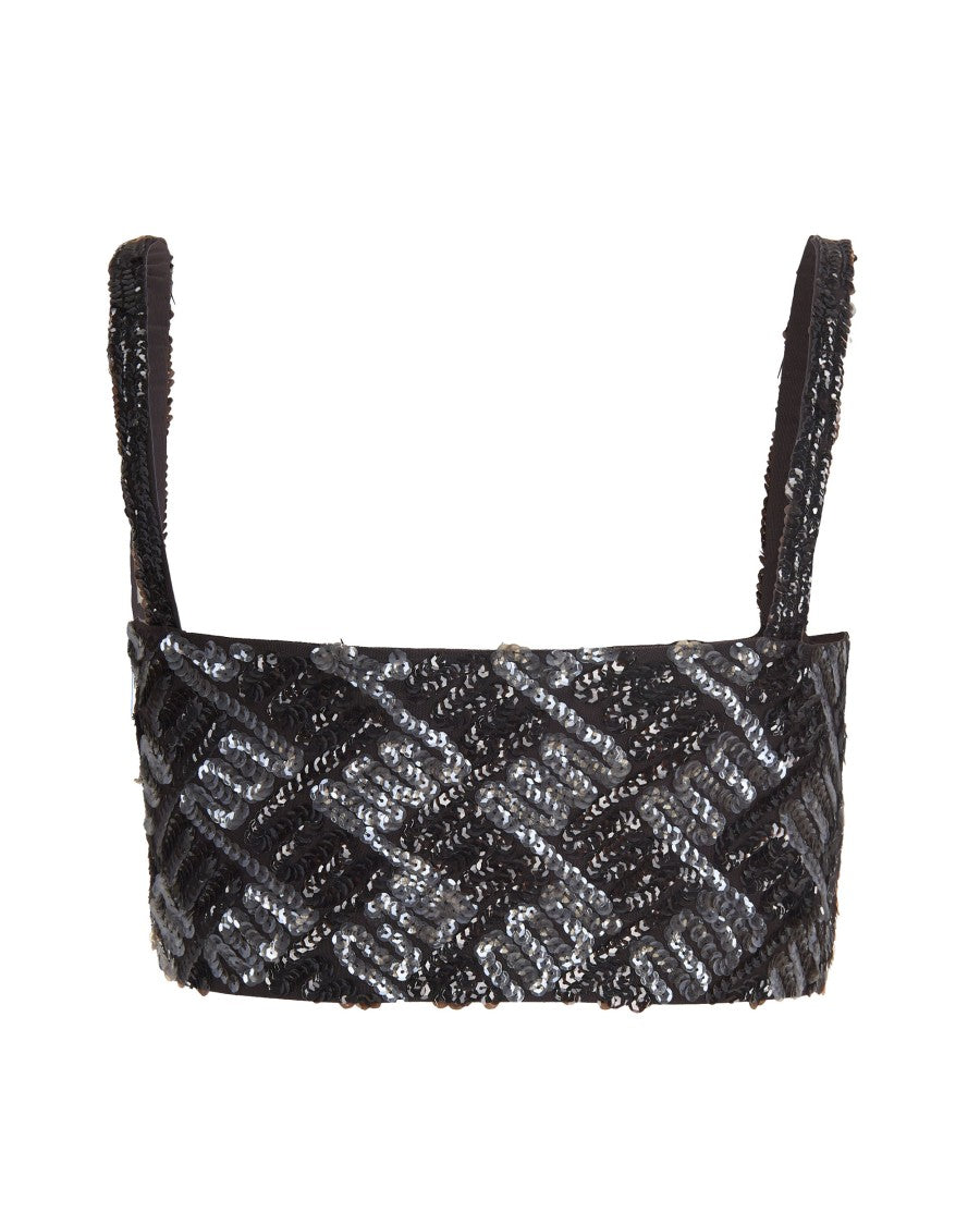 P.A.R.O.S.H. Fitted Crop Top With All-Over Sequin Geometric Pattern