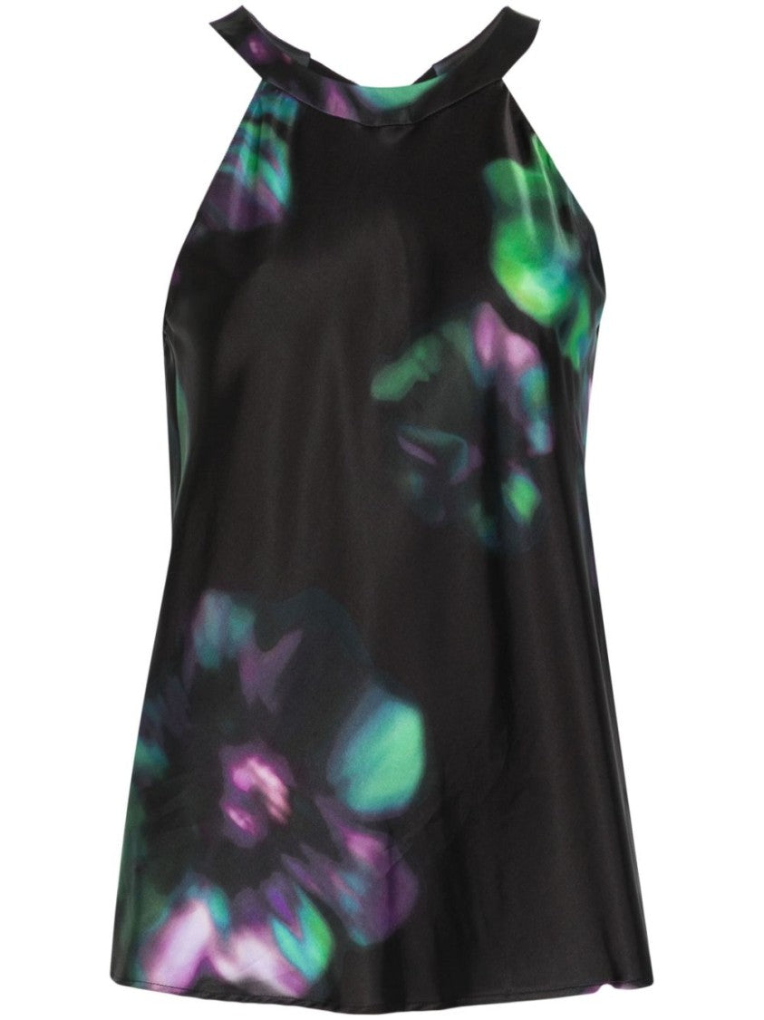Pinko Flowing Black Satin Tank Top