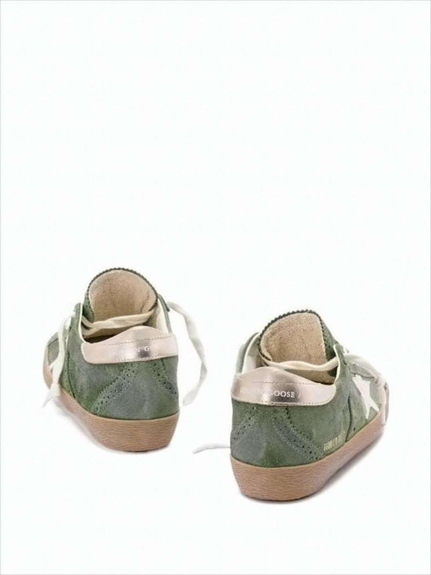 Golden Goose Green Suede Low-Top Sneakers With Metallic Accents