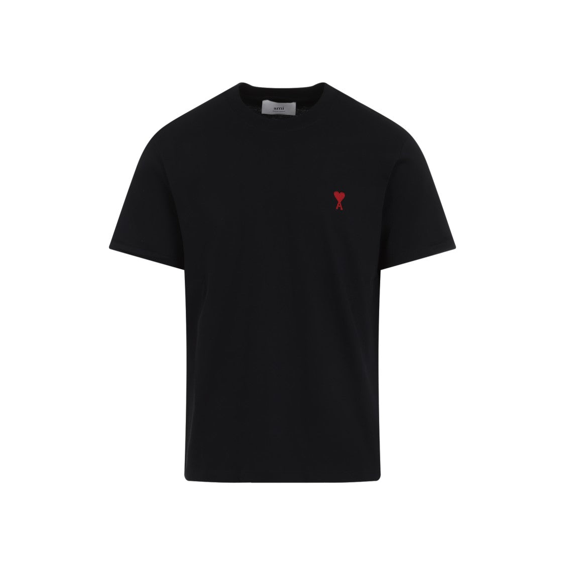 Ami Crew Neck T-Shirt With Subtle Embroidery In Black
