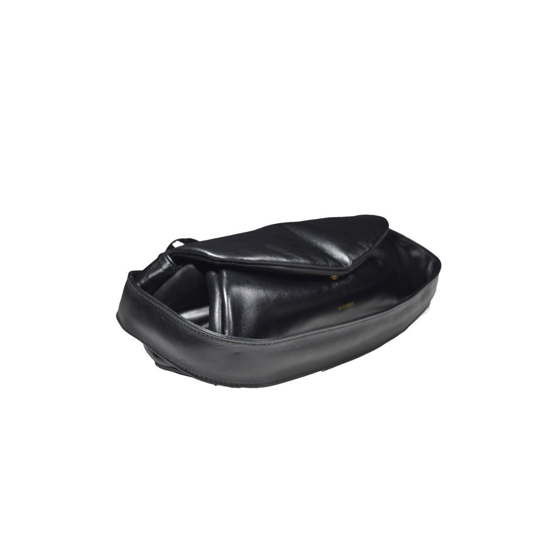 Jil Sander Cylindrical Padded Handbag In Brushed Black Bovine Leather