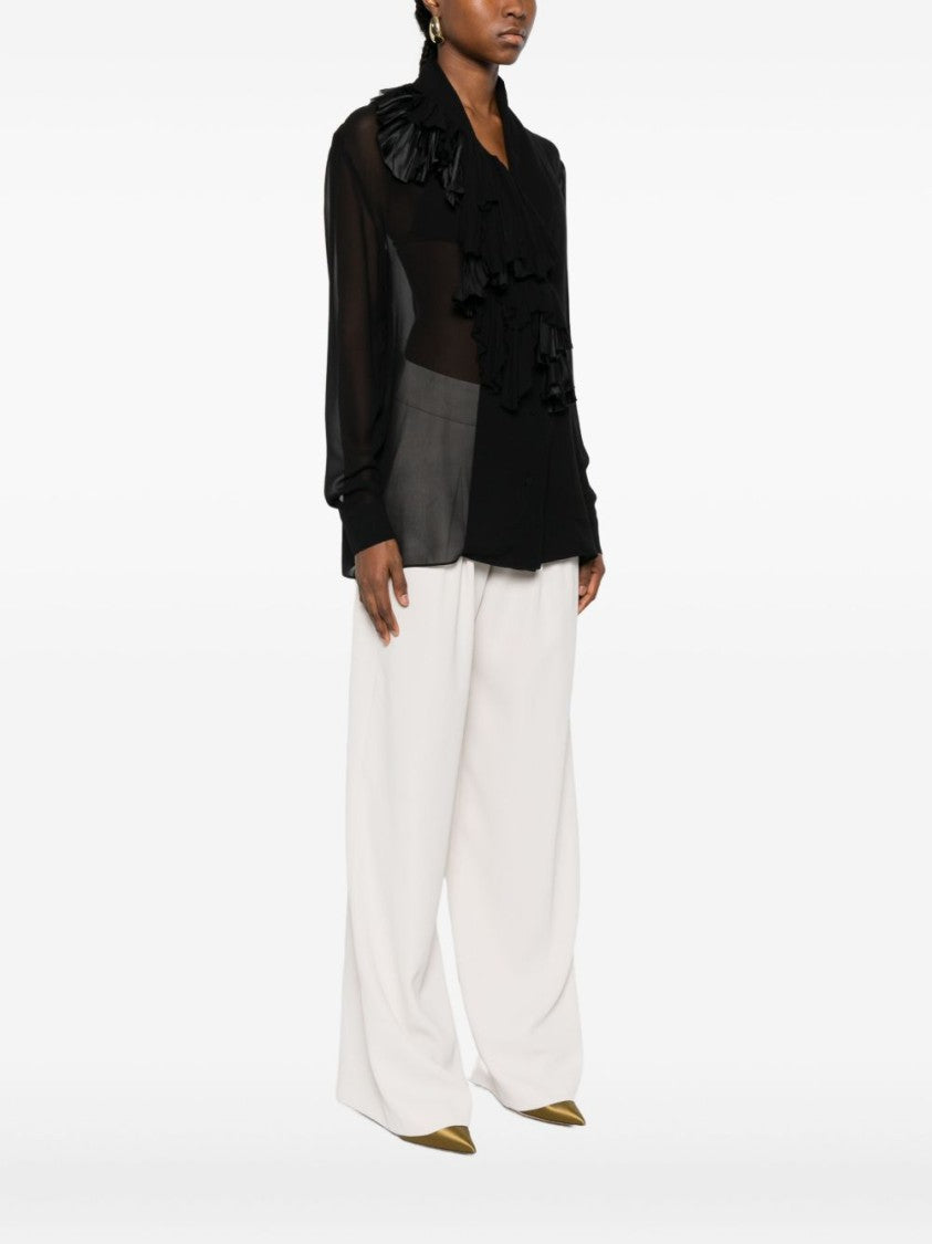 Alberta Ferretti Asymmetrical Ruffle Black Silk Blouse