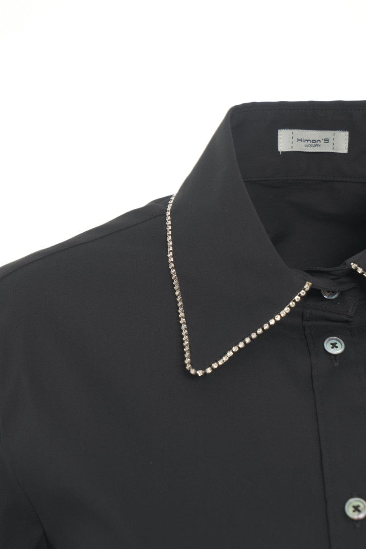 Himon's Long-Sleeve Blouse With Rhinestone Embellishments And Tailored Fit