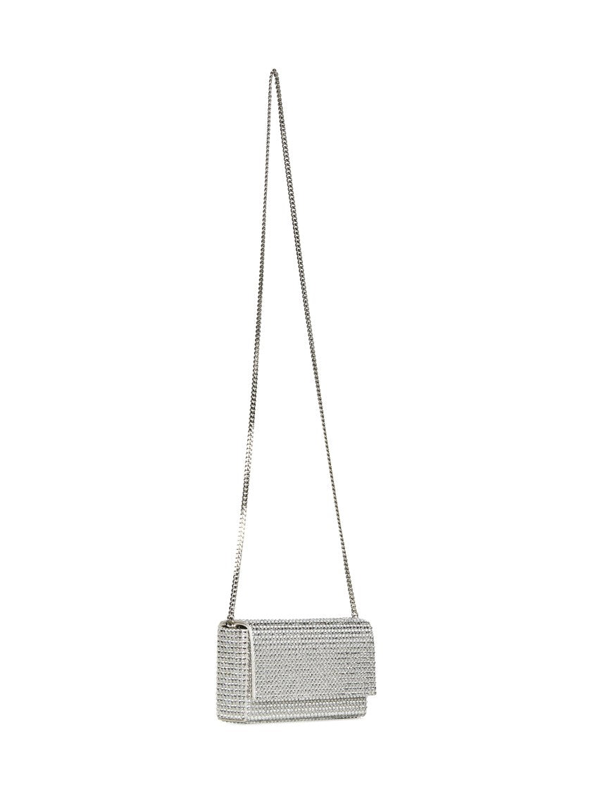 Amina Muaddi Mini Satin Clutch With Detachable Chain Strap