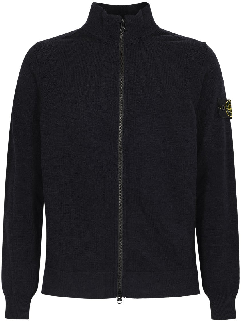 Stone Island Textured Knit Black Sweater With High Collar