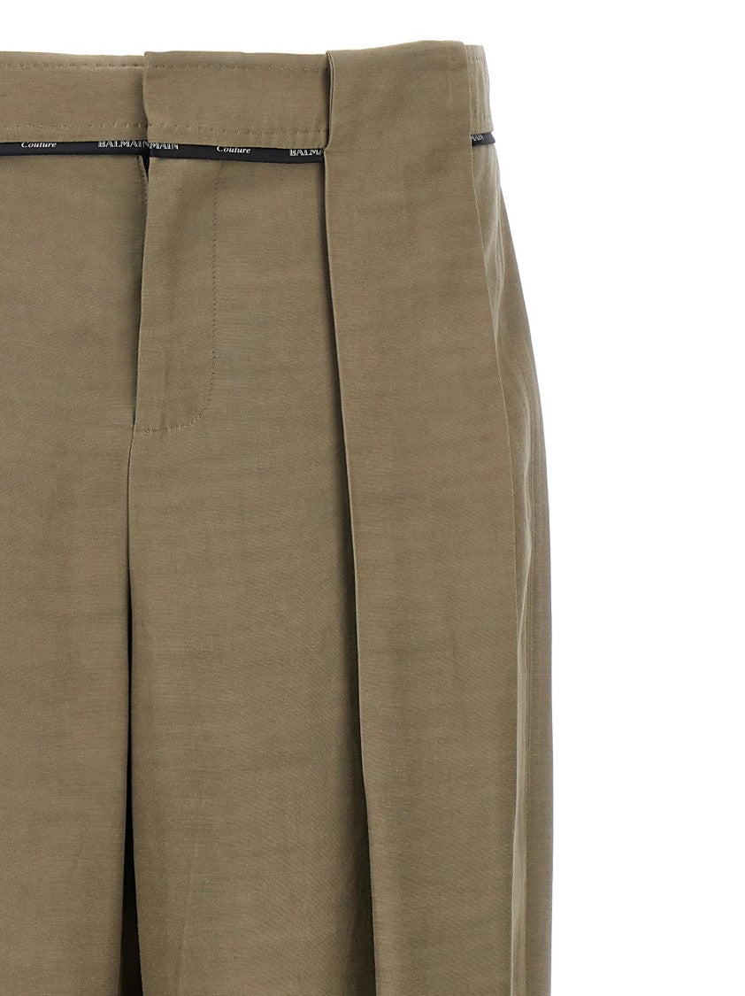 Balmain Palazzo-Style Cupro Trousers With Pleats