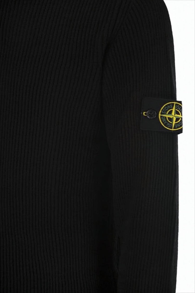 Stone Island Ribbed Black Wool Turtleneck Sweater