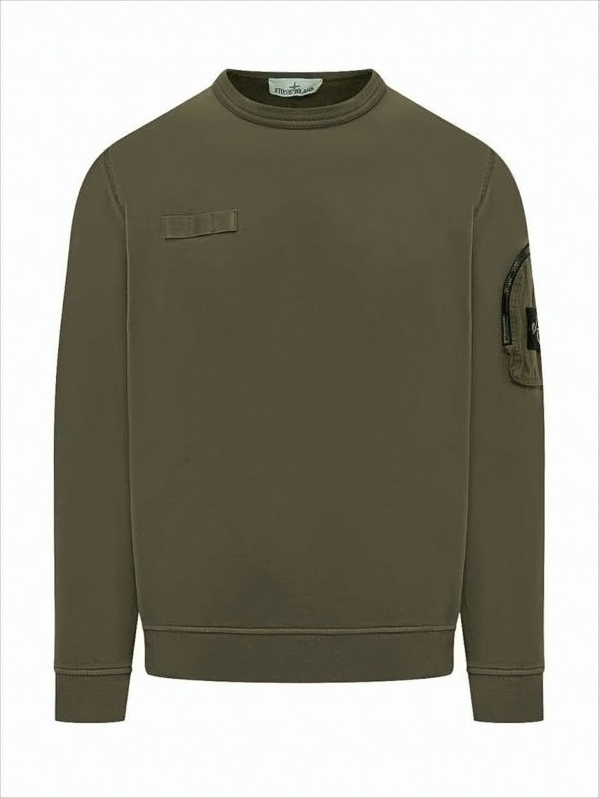Stone Island Long-Sleeve Sweatshirt With Zippered Pocket And Ribbed Cuffs