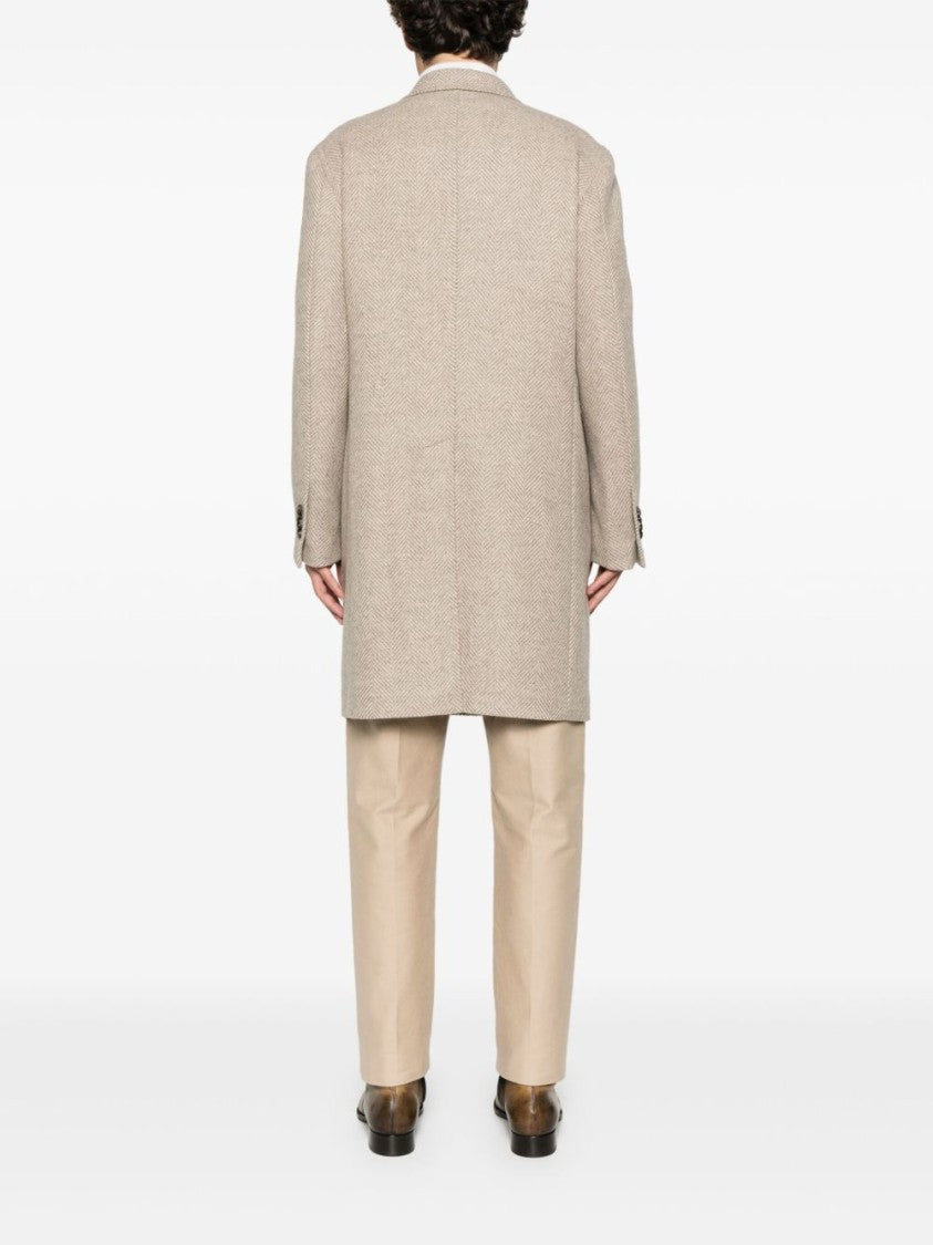 Tagliatore Double-Breasted Herringbone Coat With Wide Lapels