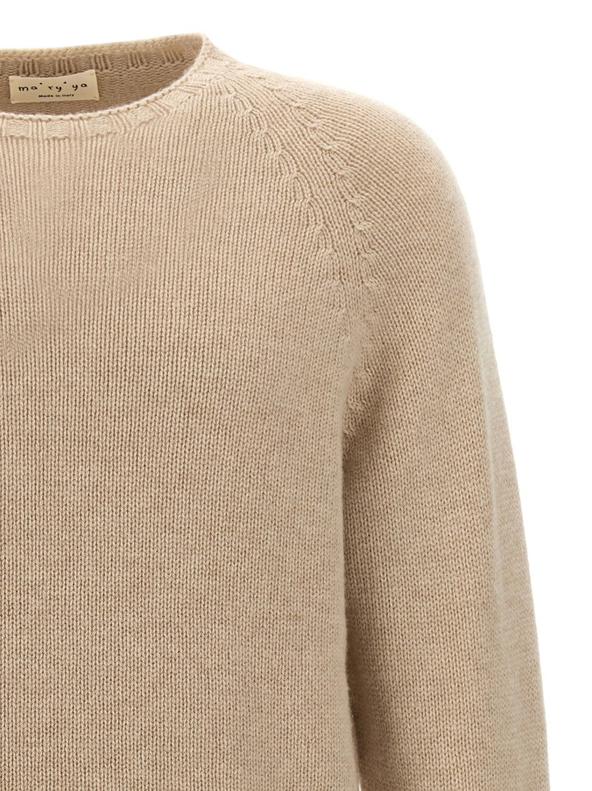 Ma'ry'ya Textured Knit Crew-Neck Sweater With Side Slits