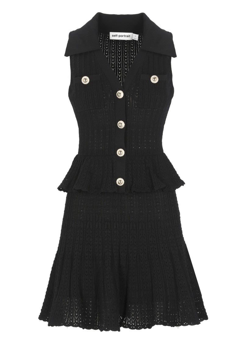 Self-Portrait Pointelle Dress With Peplum Waist