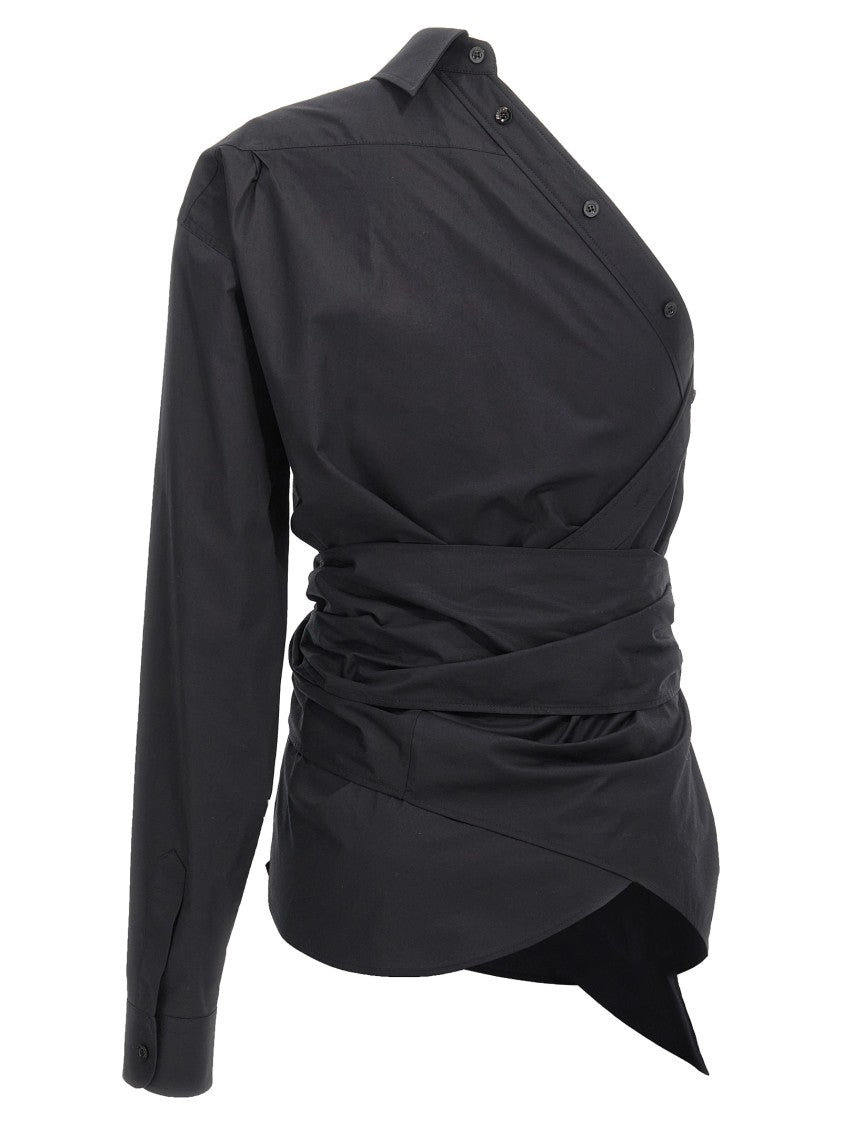 Moschino Asymmetric One-Shoulder Shirt With Tailored Sash Detail