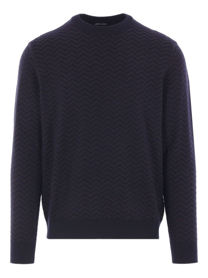 Giorgio Armani Chevron Pattern Long Sleeve Wool Blend Sweater