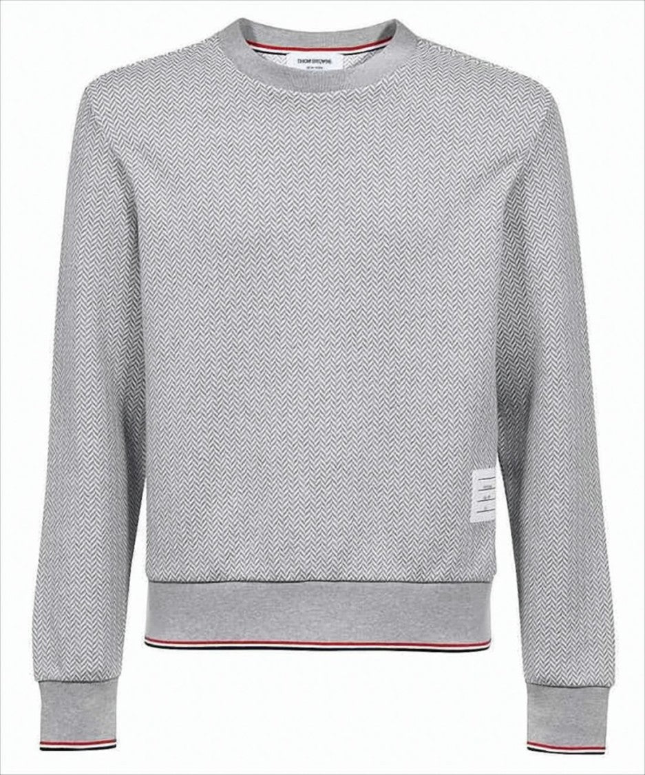 Thom Browne Long-Sleeve Herringbone Patterned Top With Ribbed Cuffs