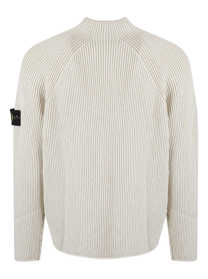 Stone Island Textured Ribbed Knit Sweater With High Neckline And Logo Patch