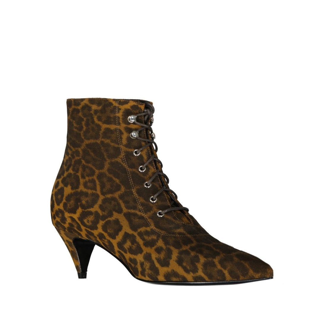 Saint Laurent Kiki Lace-Up Leopard-Print Ankle Boots