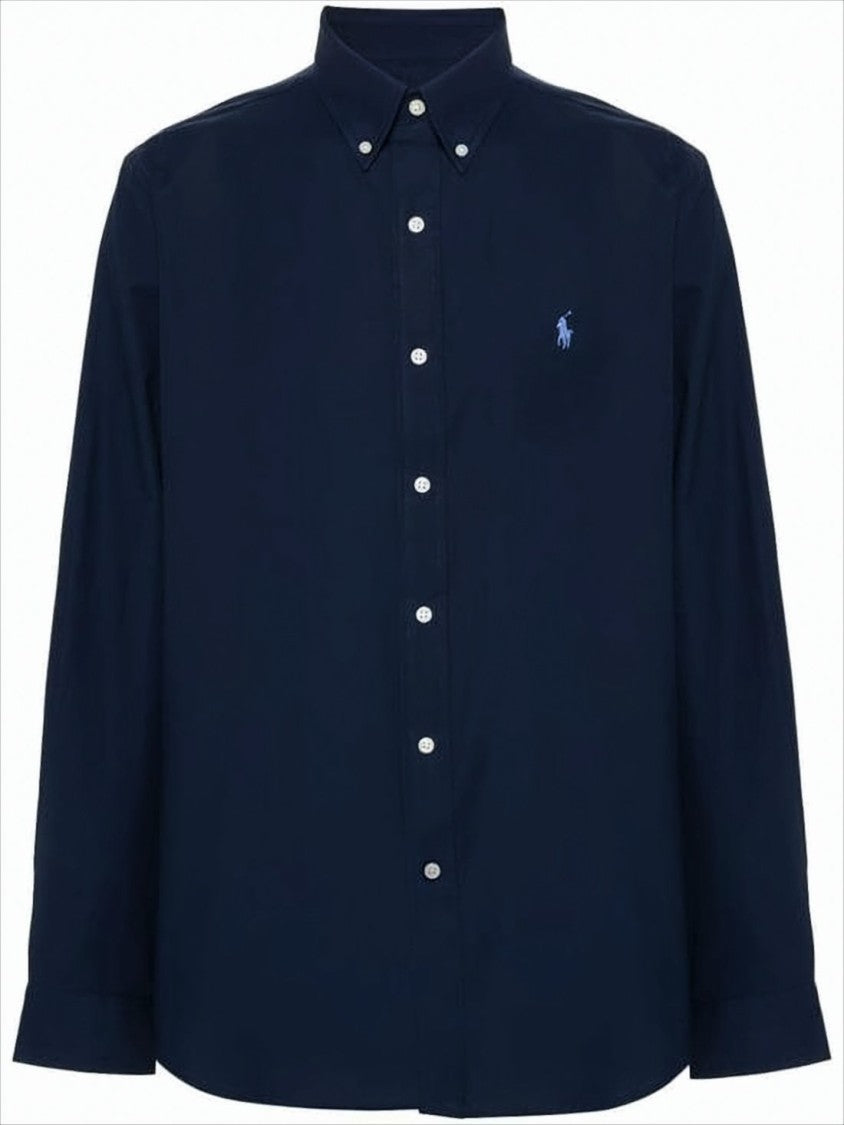 Polo Ralph Lauren Classic Blue Long-Sleeve Shirt With Button-Down Collar