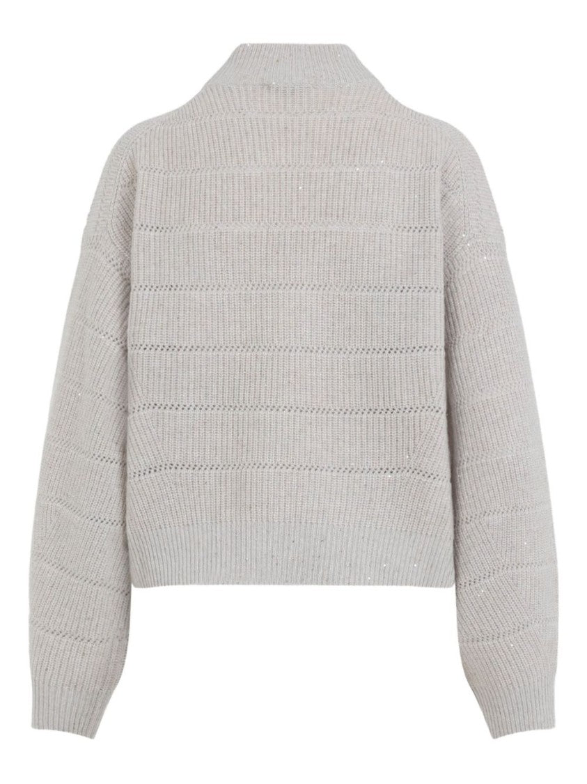 Brunello Cucinelli Ribbed Wool Turtleneck Sweater With Roll Neck Design