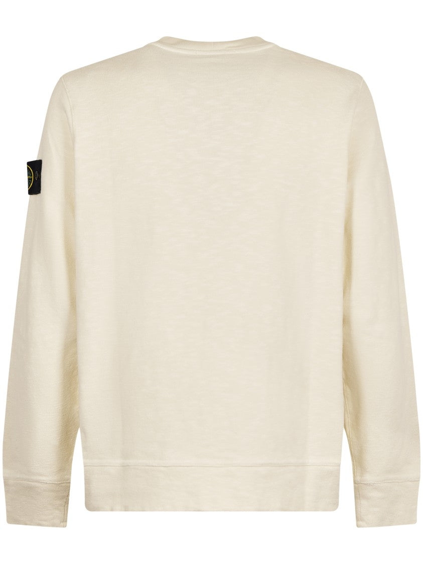 Stone Island White Knit Sweater With Iconic Patch