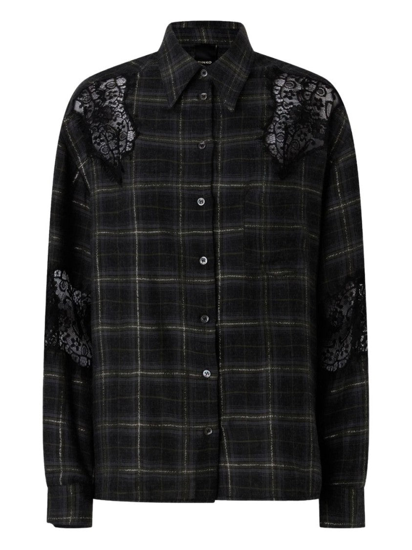 Pinko Gray And Silver Plaid Shirt