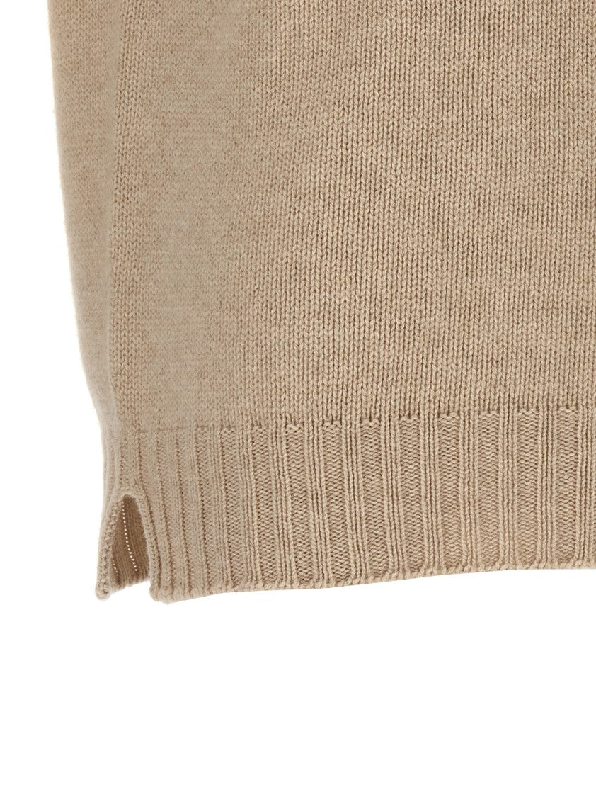 Ma'ry'ya Textured Knit Crew-Neck Sweater With Side Slits