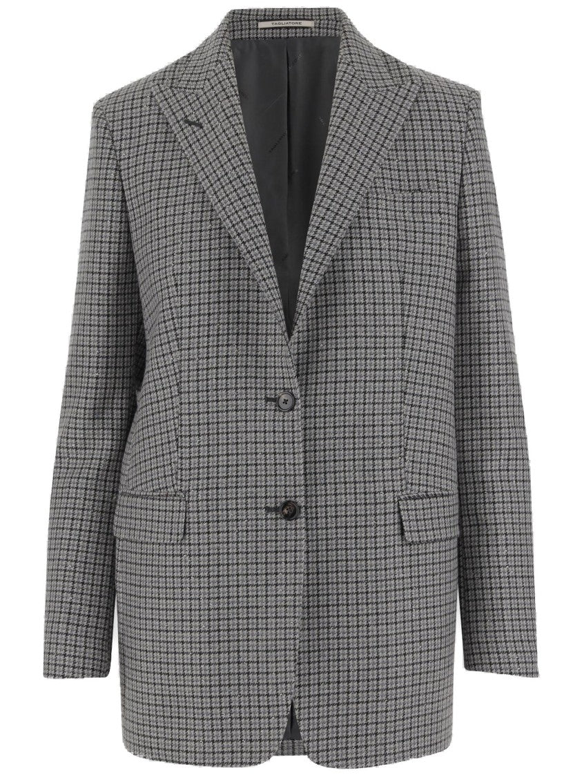 Tagliatore Long Houndstooth Two-Button Jacket