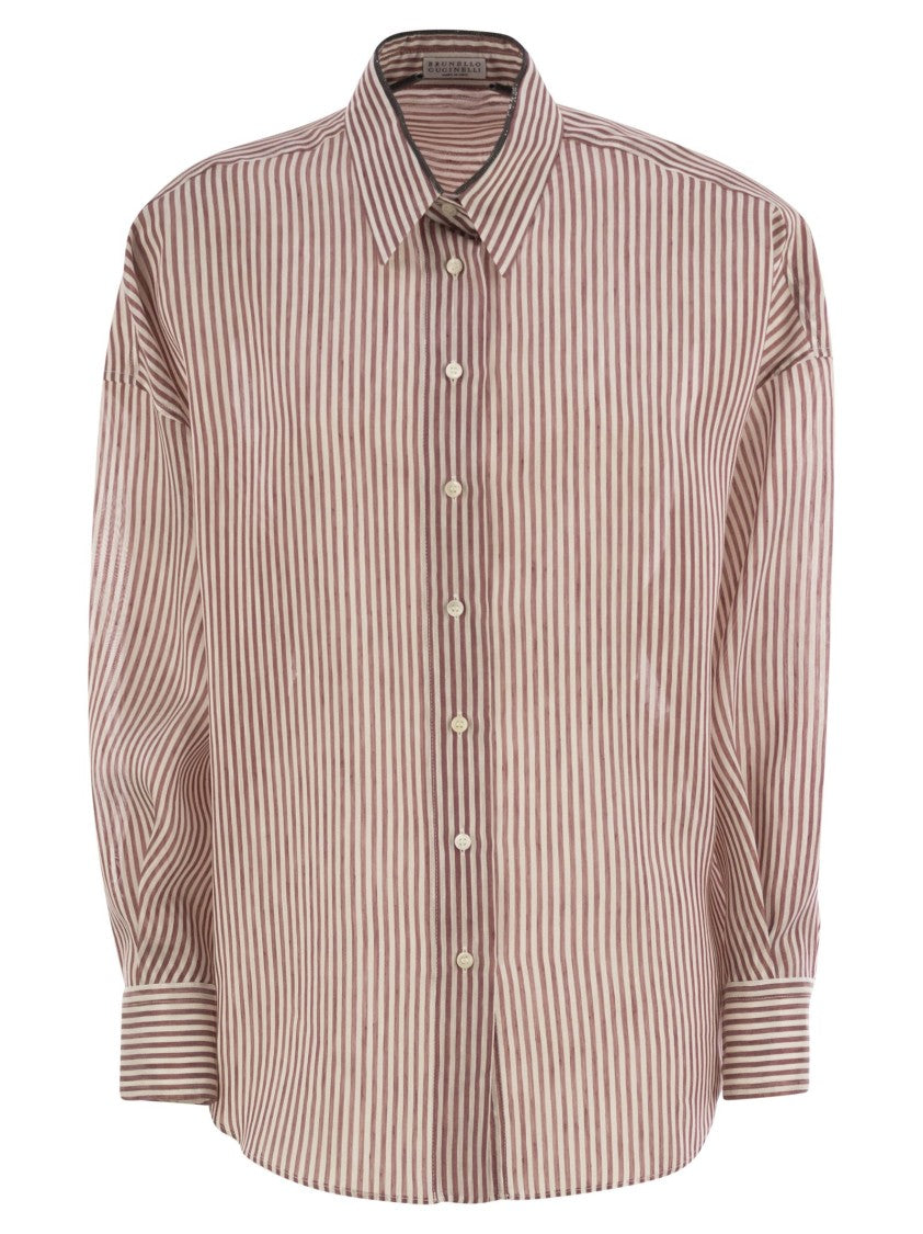 Brunello Cucinelli Linen And Silk Striped Organza Shirt