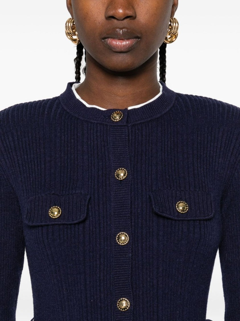 Self-Portrait Navy Knit Taffeta Midi Dress