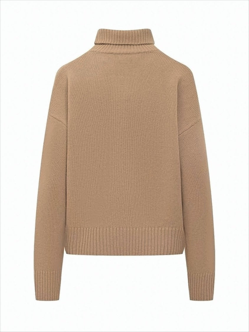 Ami Ribbed Knit Turtleneck Sweater With Embroidered Heart Logo