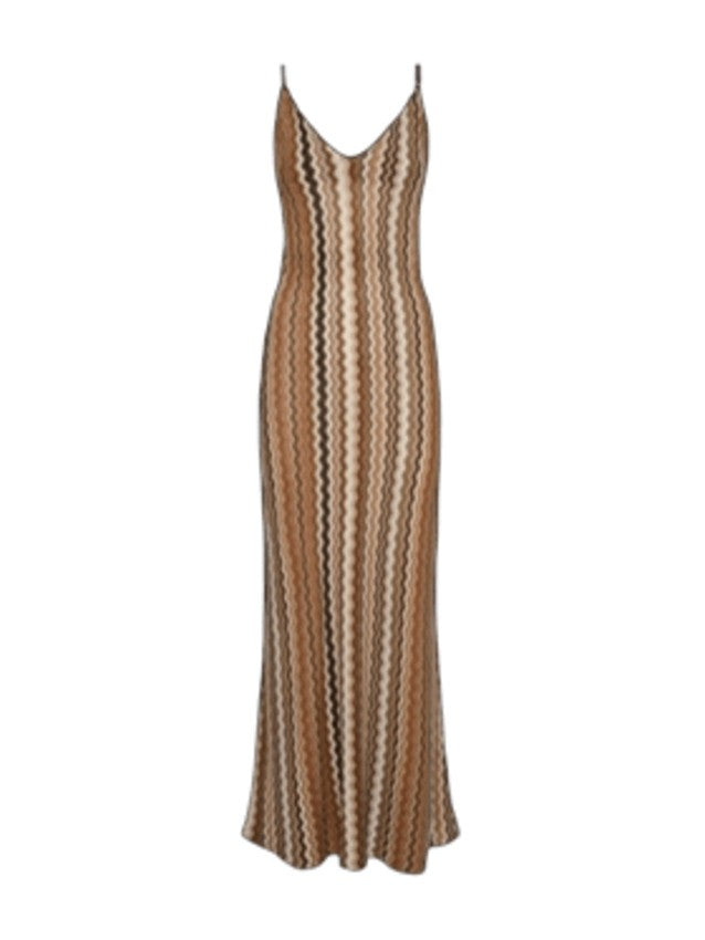 Saint Barth Chevron Pattern Maxi Dress With Deep V-Neck And Crisscross Straps