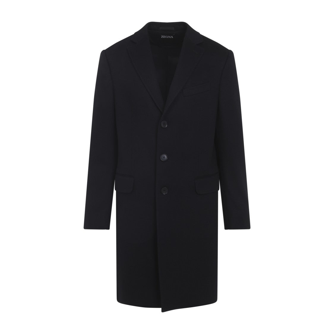 Zegna Tailored Black Coat With Notched Lapel