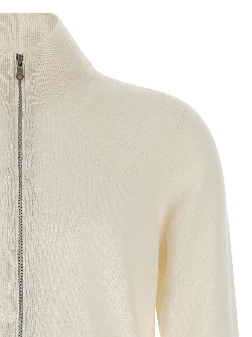 Brunello Cucinelli High Neck Cashmere Cardigan With Front Zip Closure