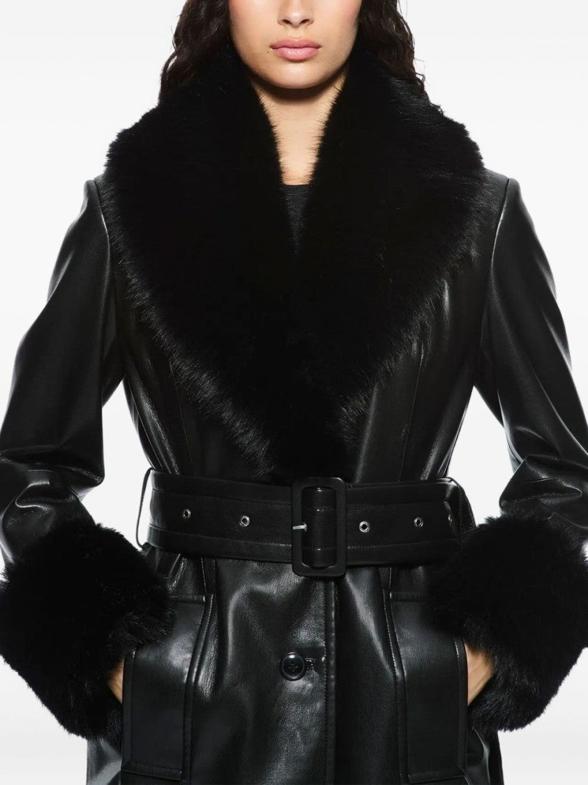 Stand Studio Long Coat In Black And Natural