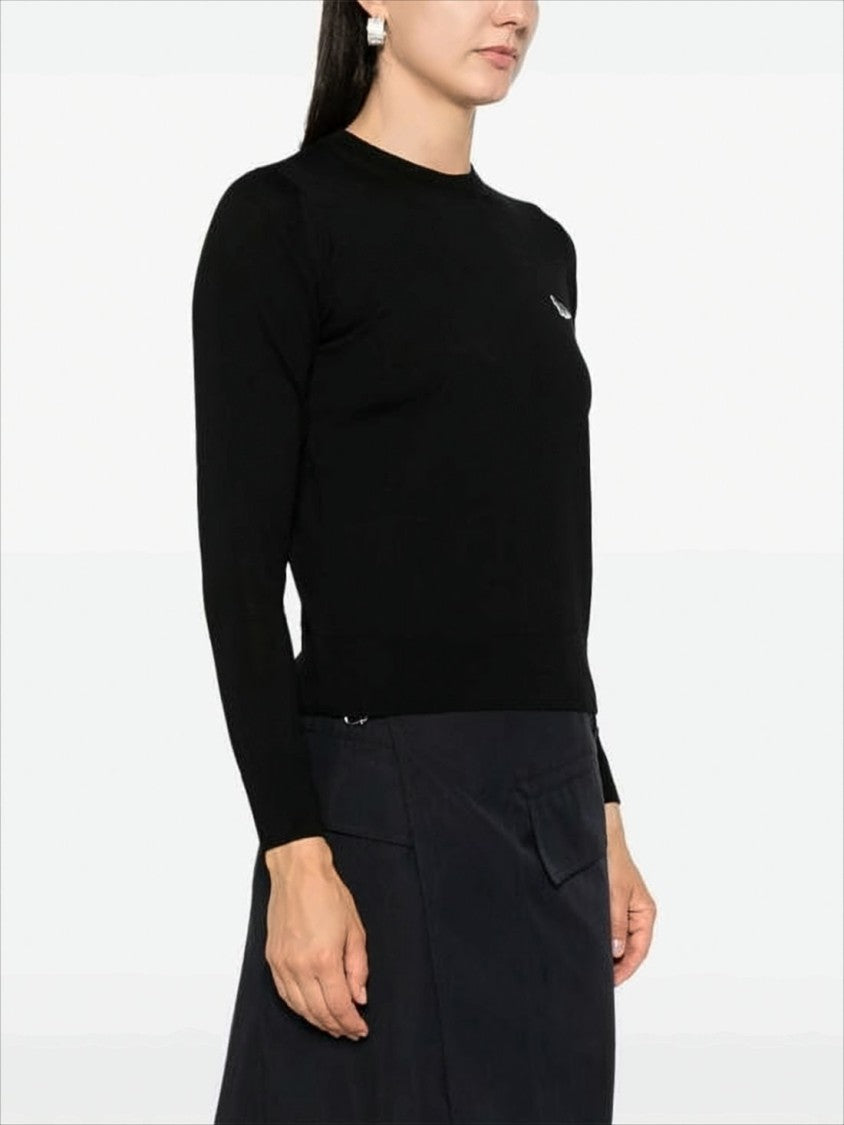 Maison Kitsuné Fitted Black Wool Sweater With Embroidered Fox Logo