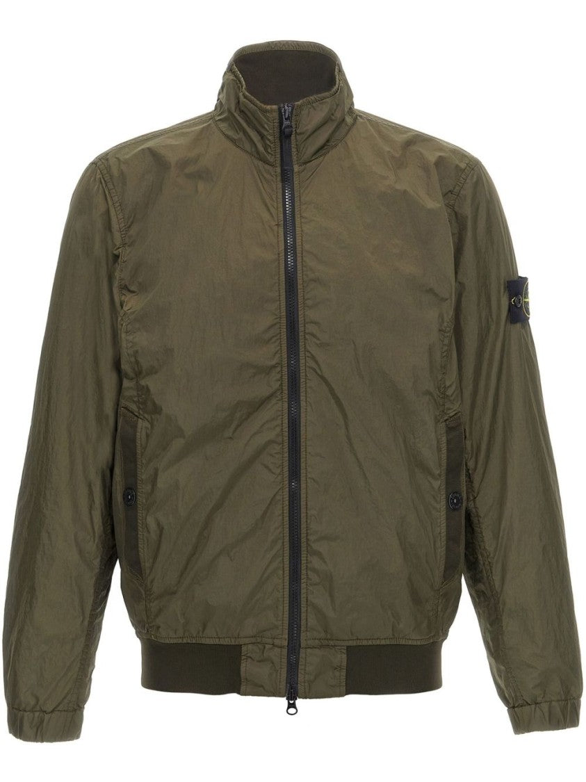 Stone Island High Neck Green Jacket With Two-Way Zip
