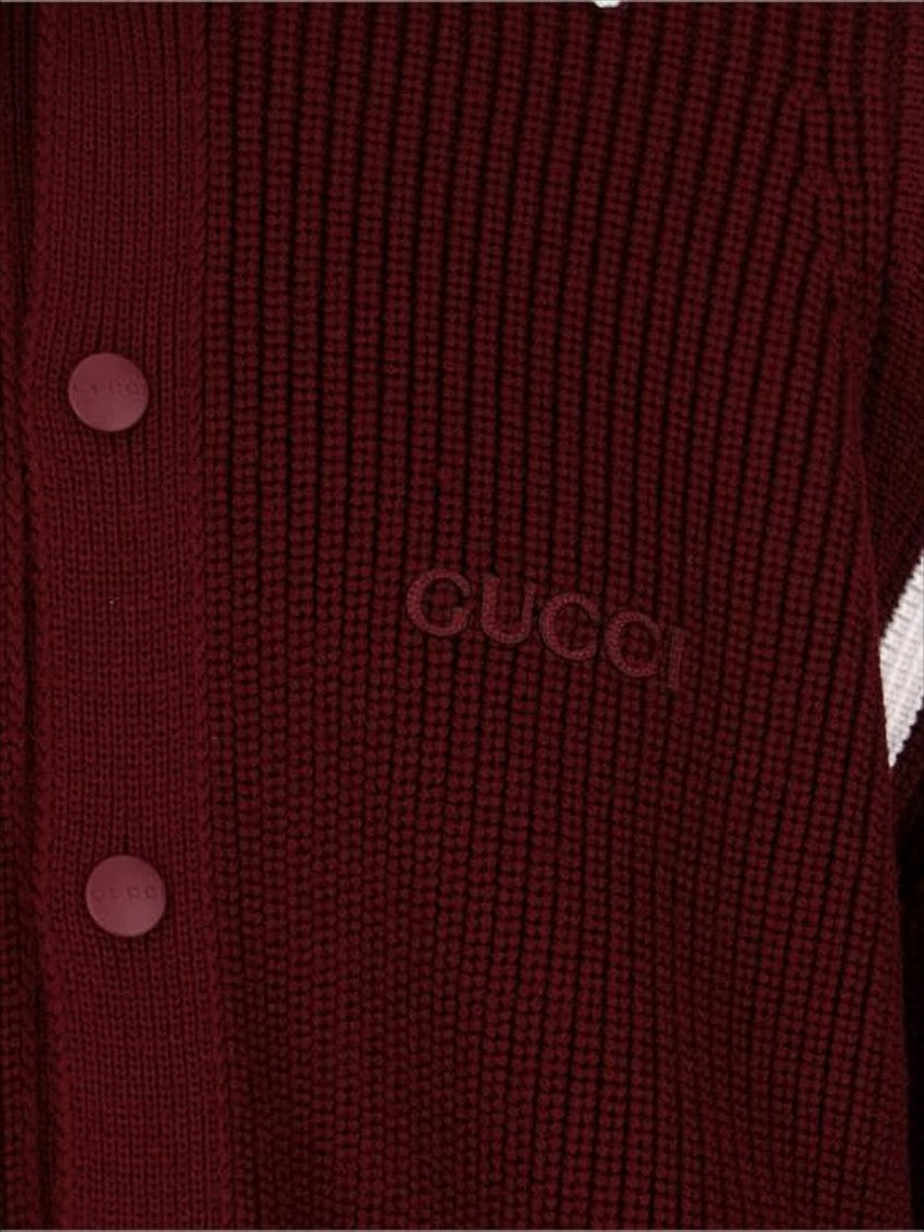 Gucci Burgundy Knit Cardigan With Ribbed Texture