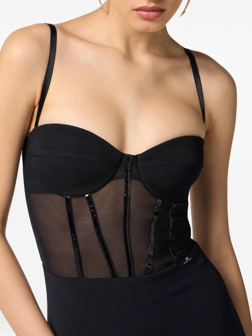 Elisabetta Franchi Fitted Black Evening Dress With Structured Bodice