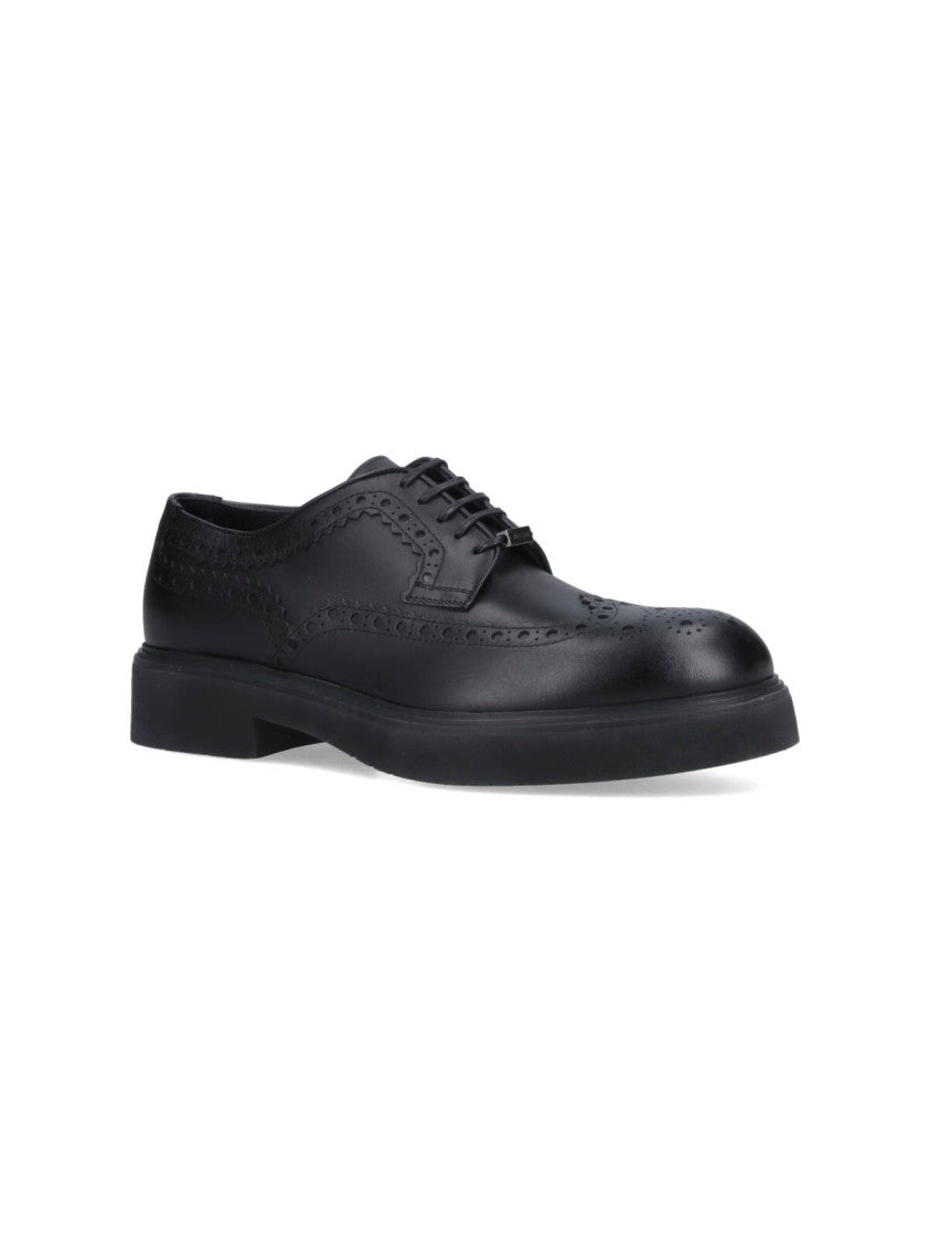 Ferragamo Logo Derby Shoes In Brown Leather Brogue
