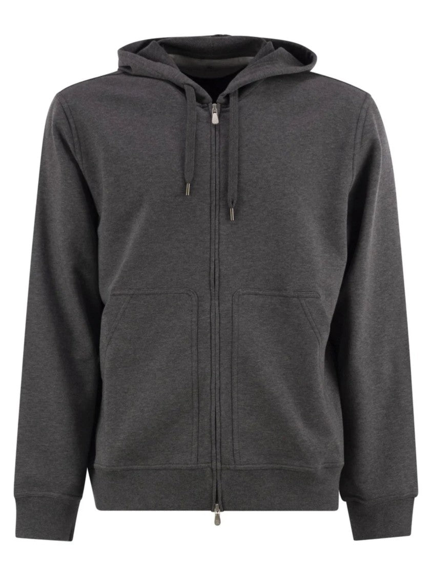 Brunello Cucinelli Dark Grey Cotton Sweatshirt With Hood
