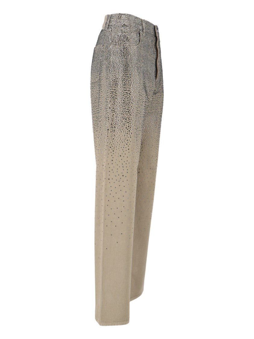 Golden Goose Straight-Leg Jeans With Rhinestones – Beige