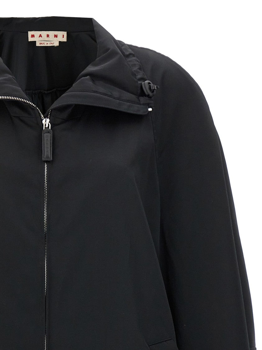 Marni Satin Black Parka With Zip Closure