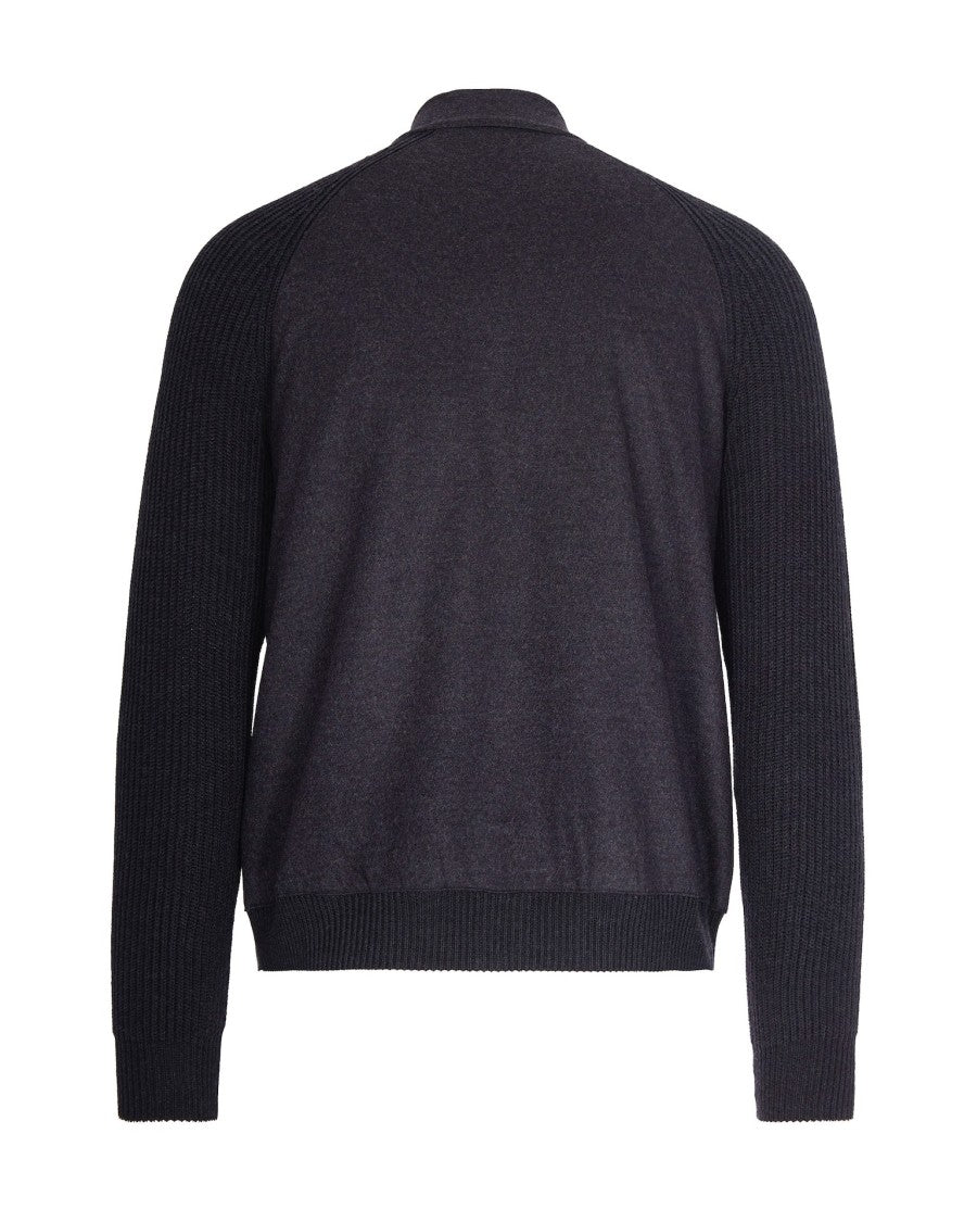 Eleventy Wool Jacket With High Collar And Ribbed Details