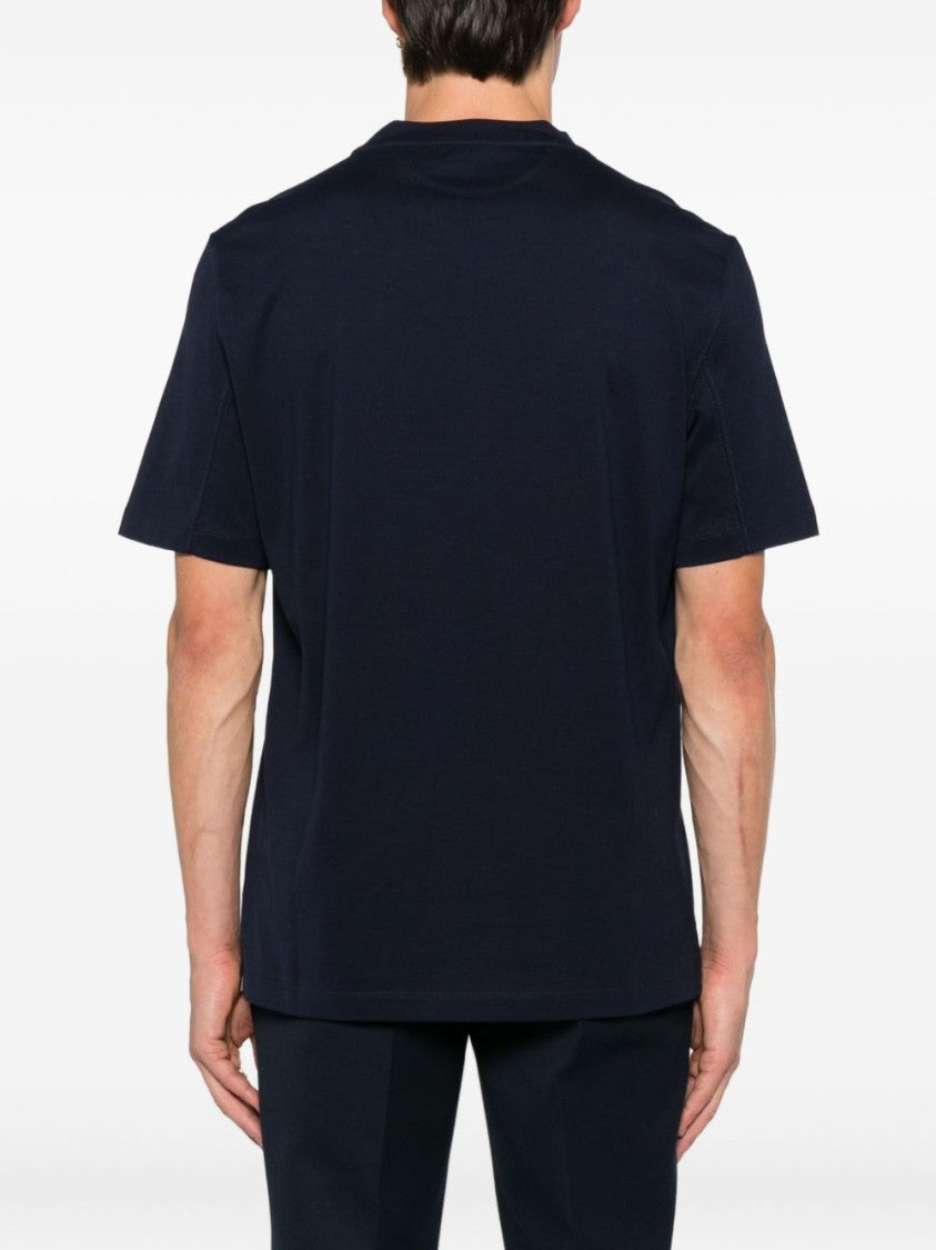 Brunello Cucinelli Deep Navy Blue Crew Neck T-Shirt With Graphic Print