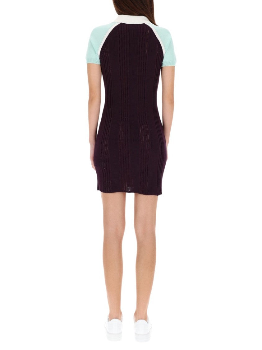 Casablanca Fitted Mini Dress In Ribbed Merino Wool With Contrast Collar