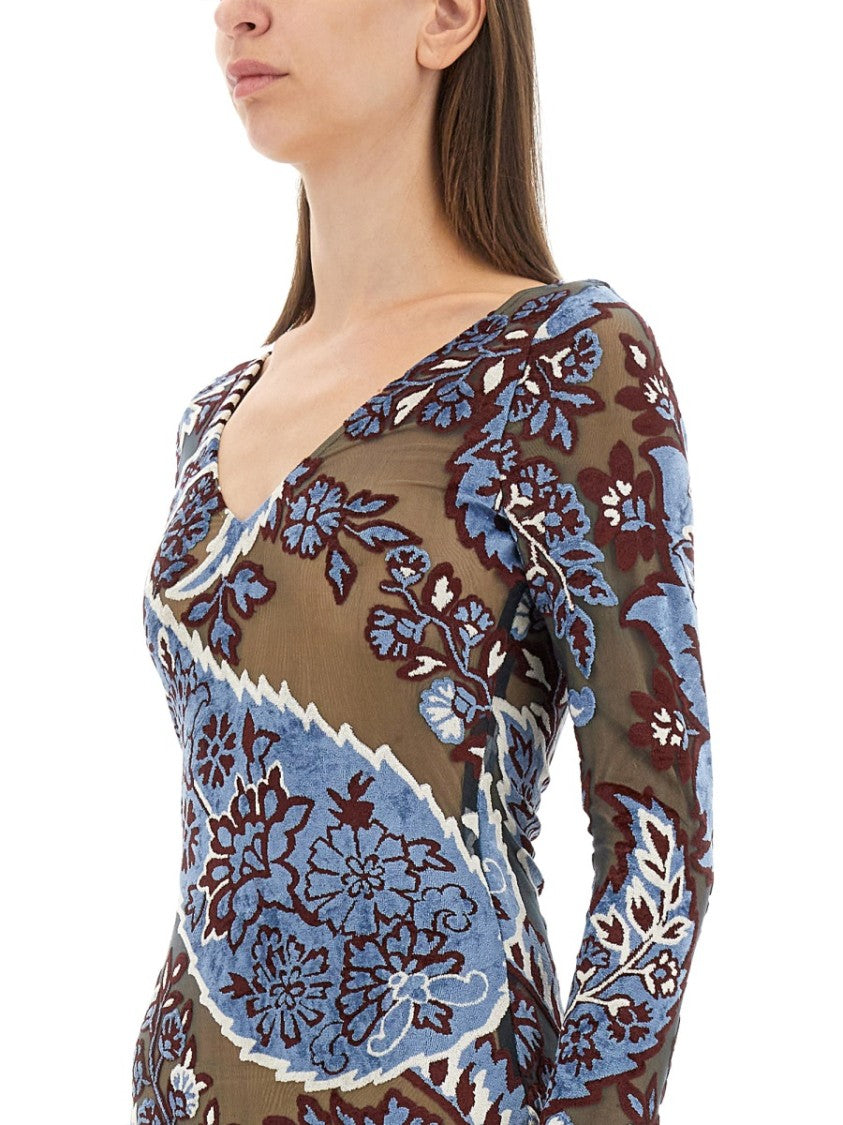 Etro Velvet Jacquard Tulle Dress