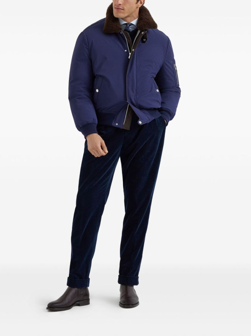 Brunello Cucinelli Padded Deep Blue Jacket With Plush Fur Collar