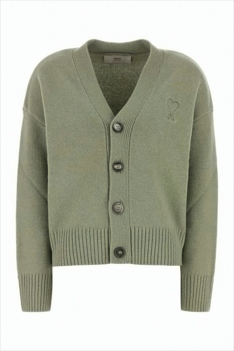 Ami Cropped Cardigan With V-Neckline And Button-Down Front