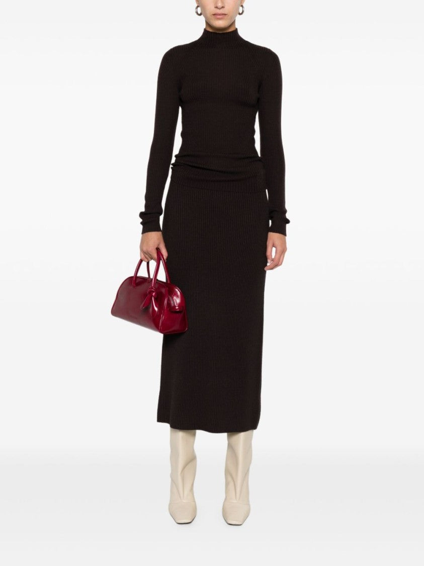 Twin-Set Ribbed Knit Midi Skirt With Subtle Back Slit