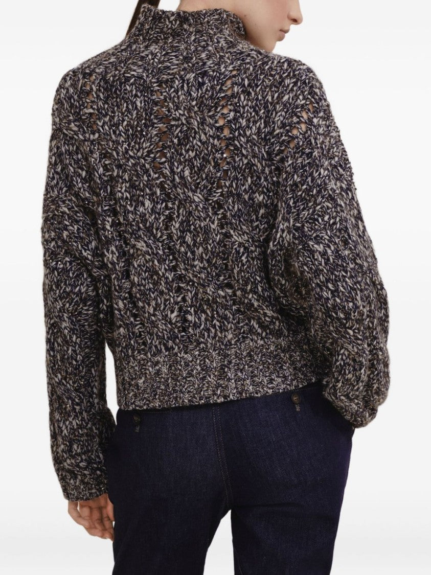 Brunello Cucinelli High Collar Textured Knit Sweater