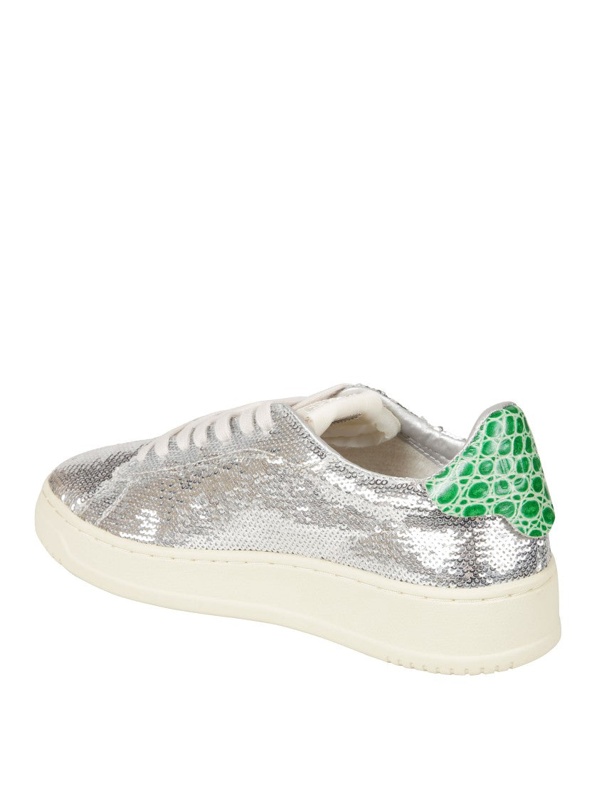 Autry Shiny Silver Low-Top Sneakers